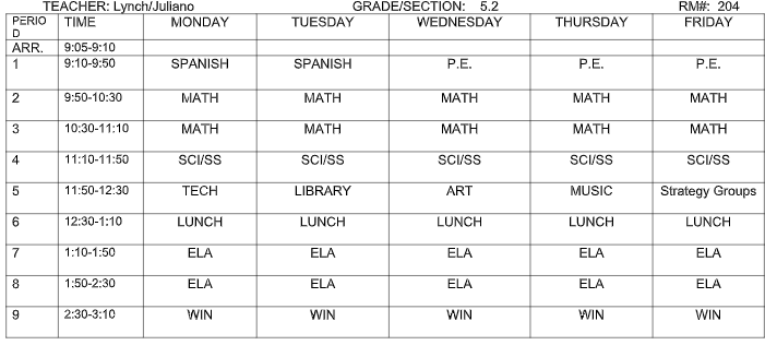 Our Schedule